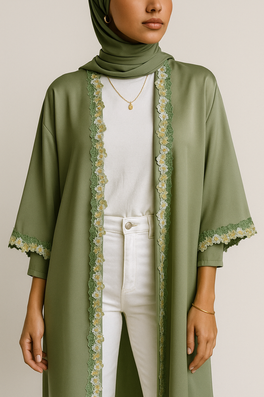 Pistachio fancy lace abaya