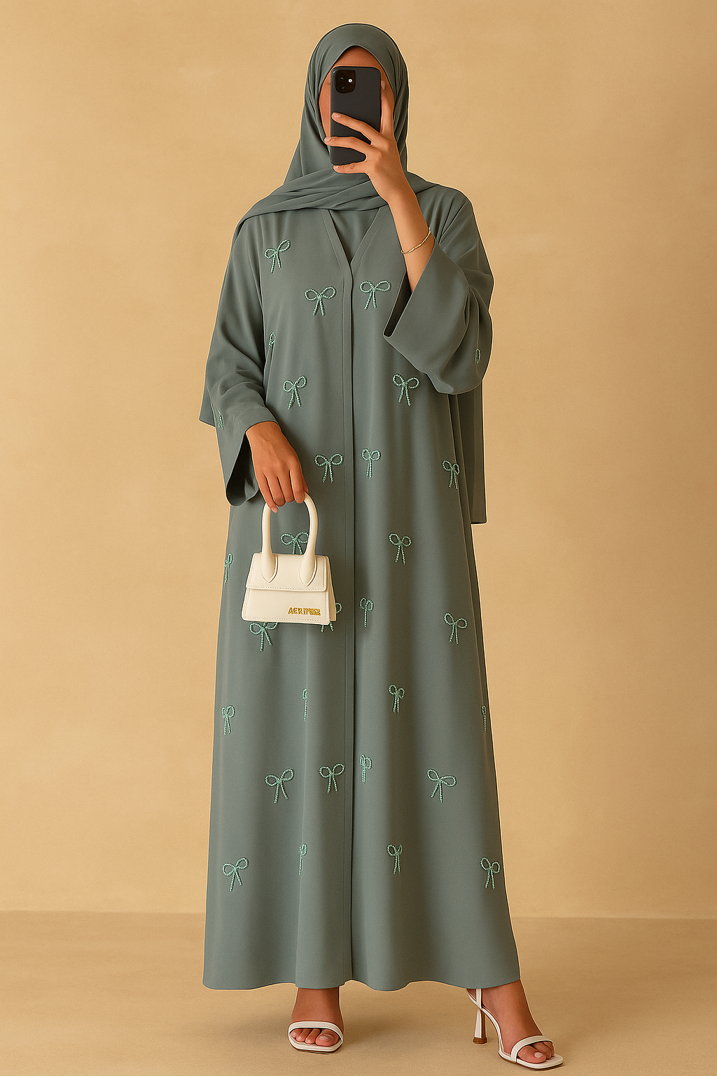 Sage Pearl Bow Abaya