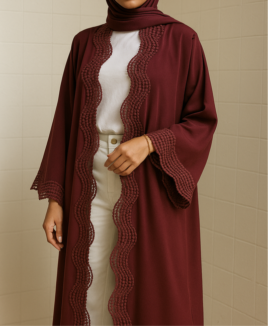 Cherry red lace abaya
