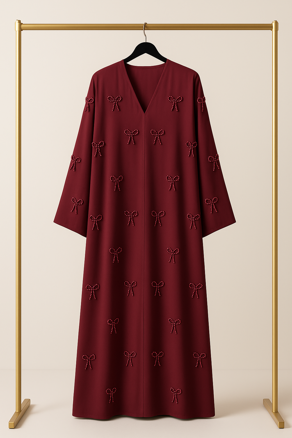 Maroon Pearl Bow Abaya