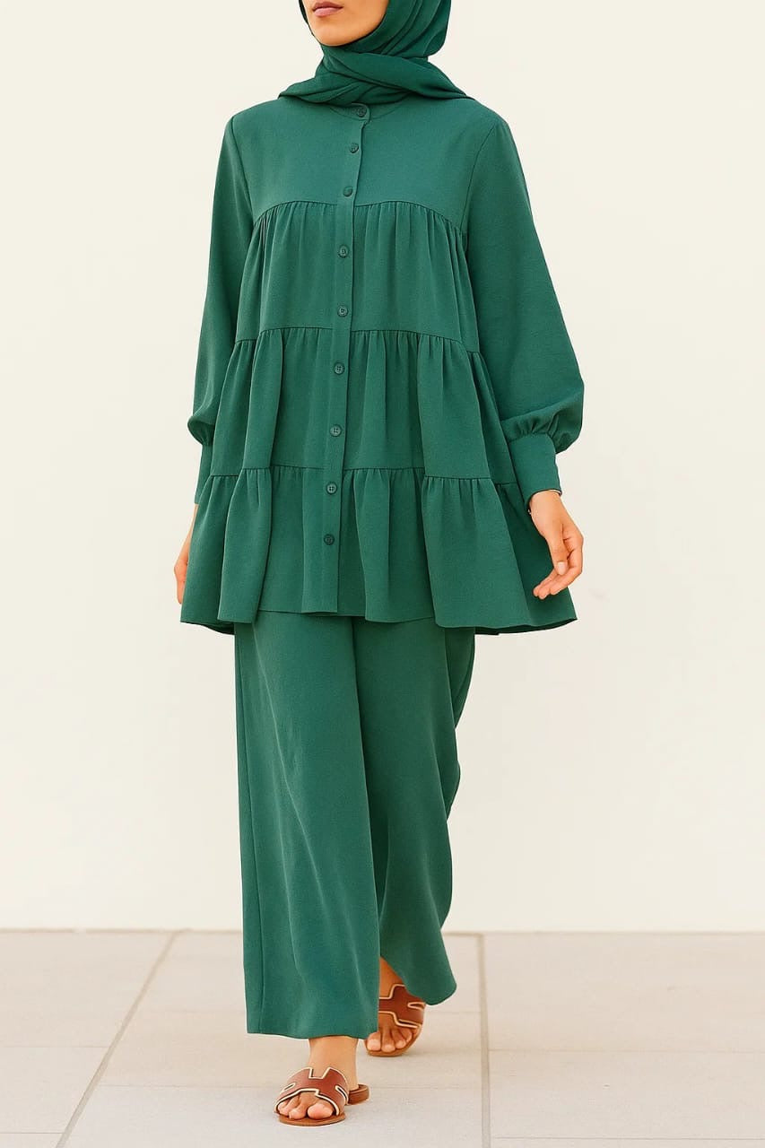 Teal Green Button Tiered Coord Set