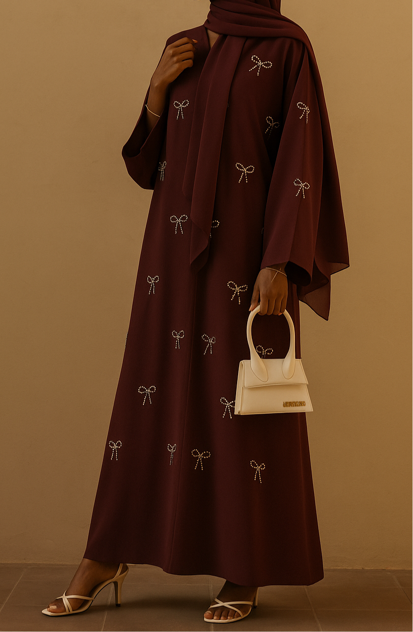 Cinnamon Pearl Bow Abaya