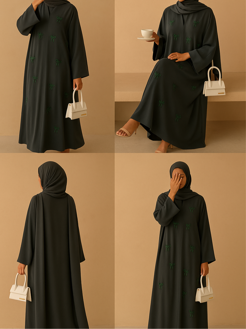 Emerald Green Pearl Bow Abaya