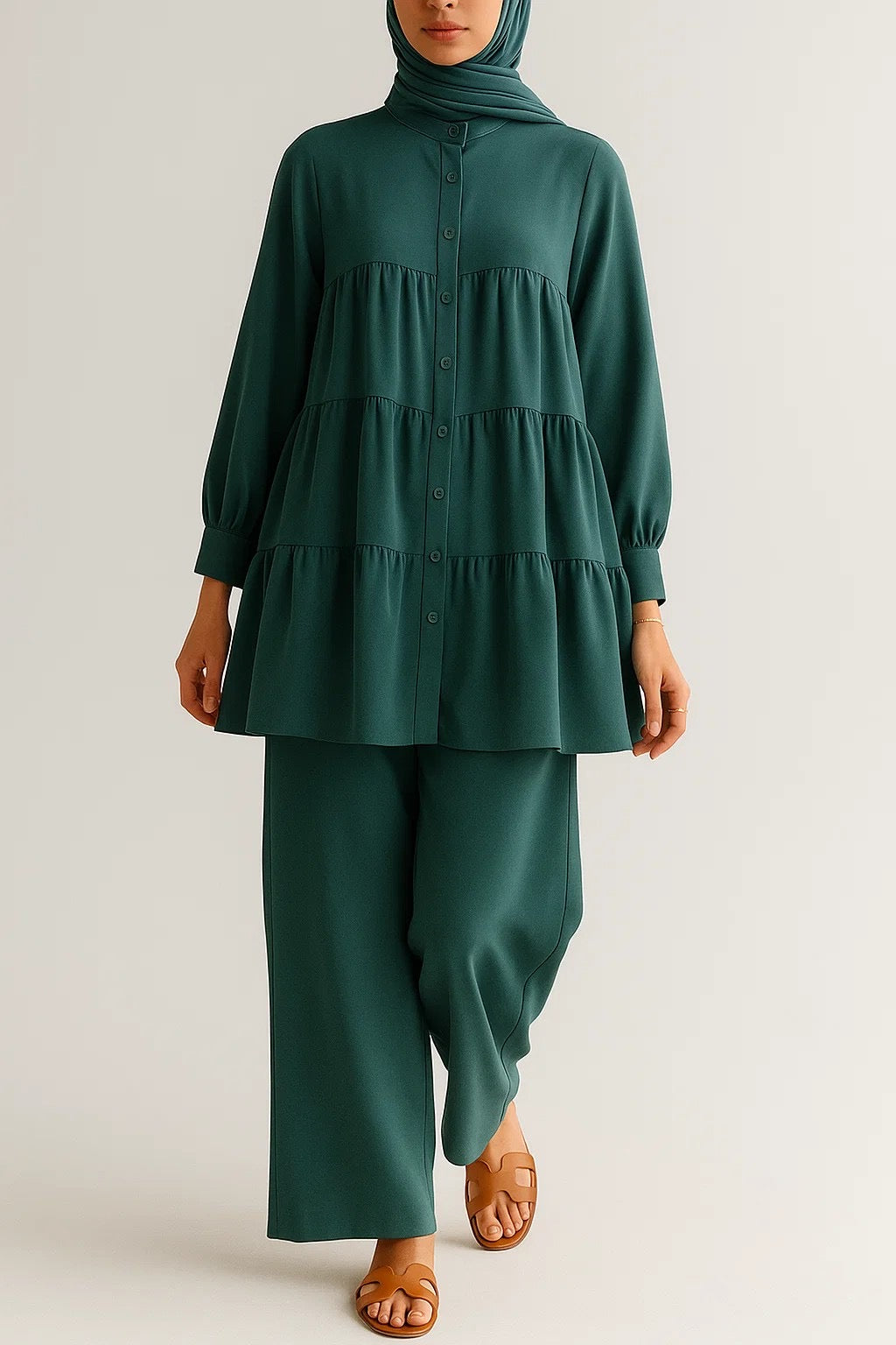 Teal Green Button Tiered Coord Set
