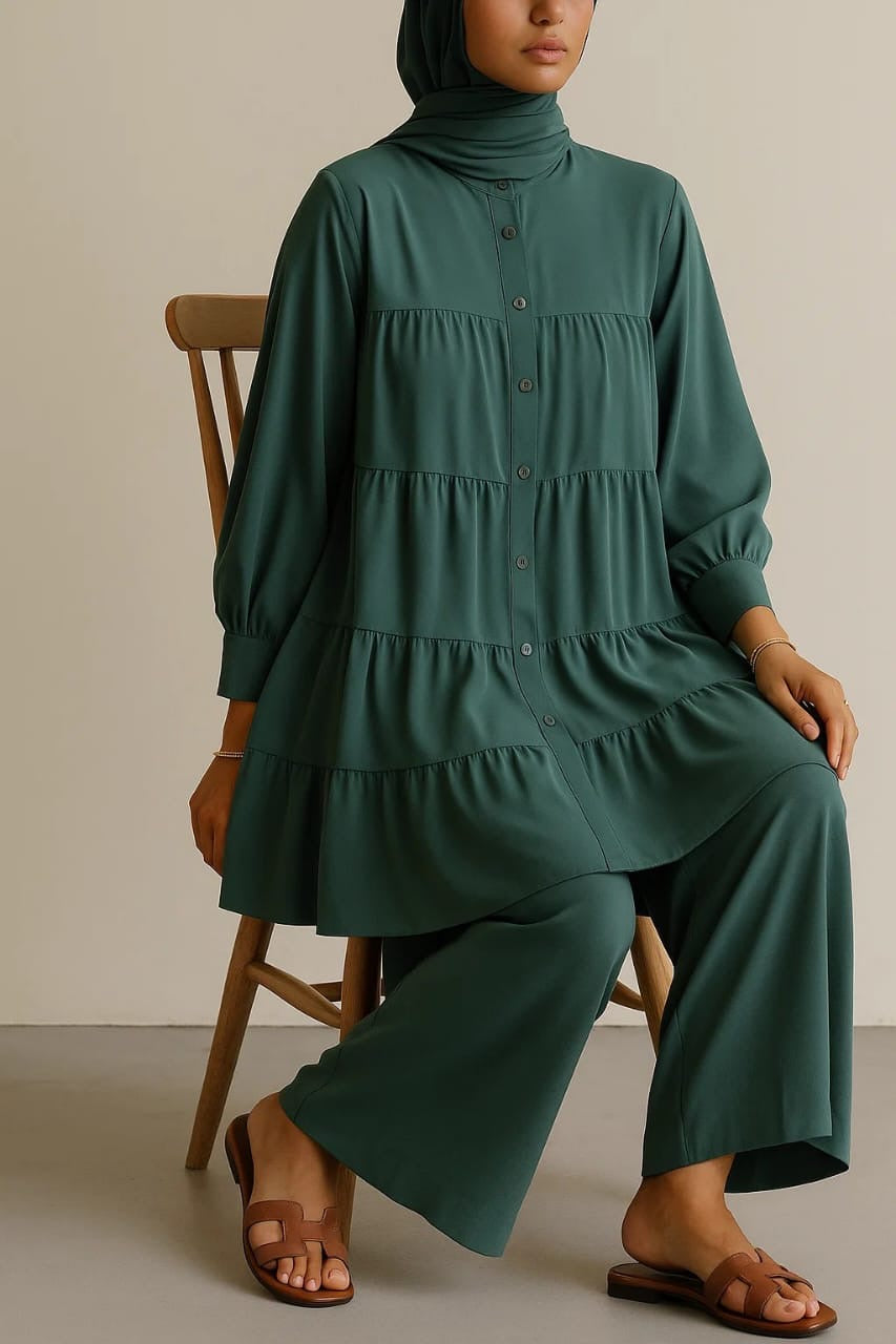 Teal Green Button Tiered Coord Set