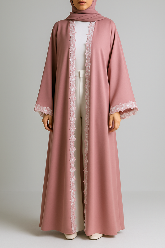 Pink fancy lace abaya