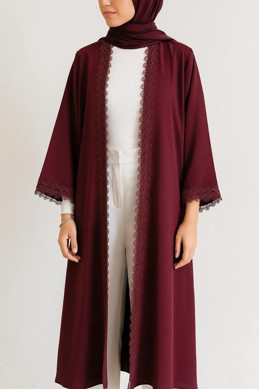 Maroon fancy lace abaya