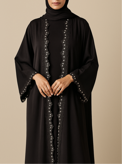 Black Fancy lace abaya