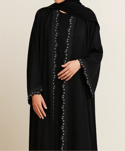 Black Fancy lace abaya