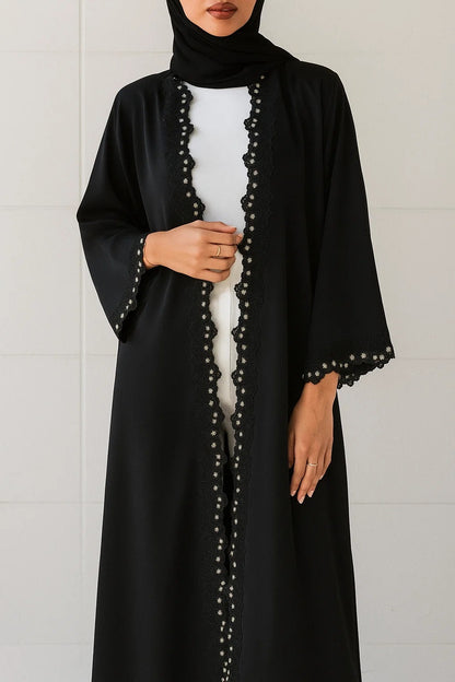 Black Fancy lace abaya