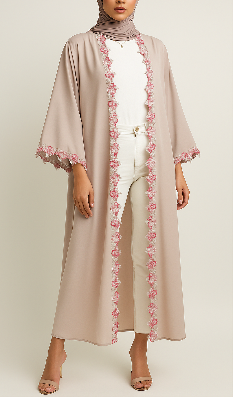 Skin fancy lace abaya