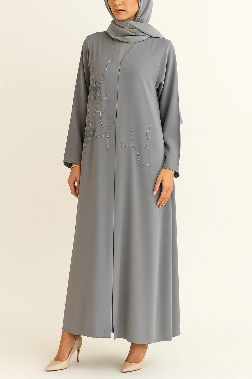 Grey Flora Abaya