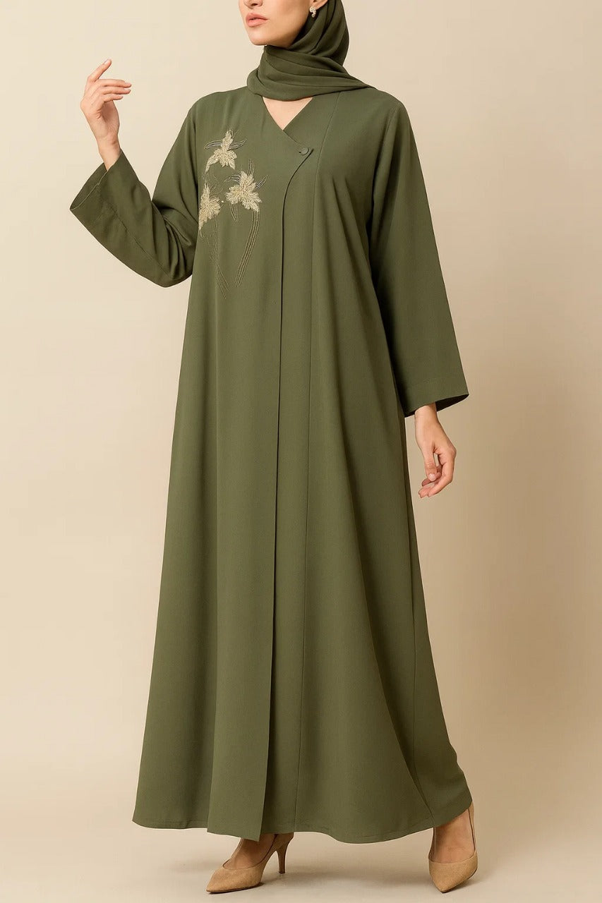 Olive Green Mauve Abaya