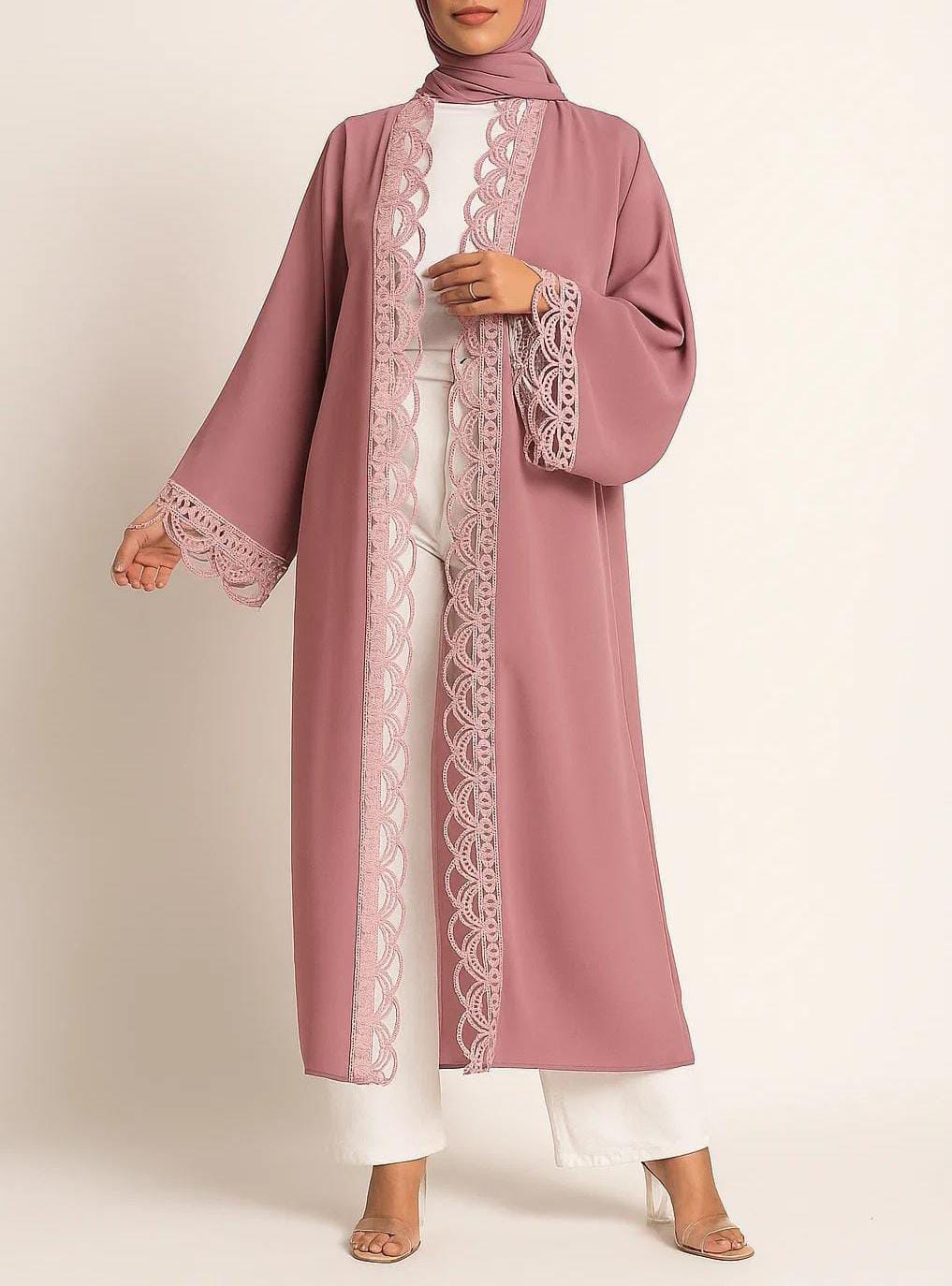 Tea pink lace abaya