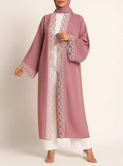 Tea pink lace abaya