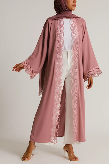 Tea pink lace abaya