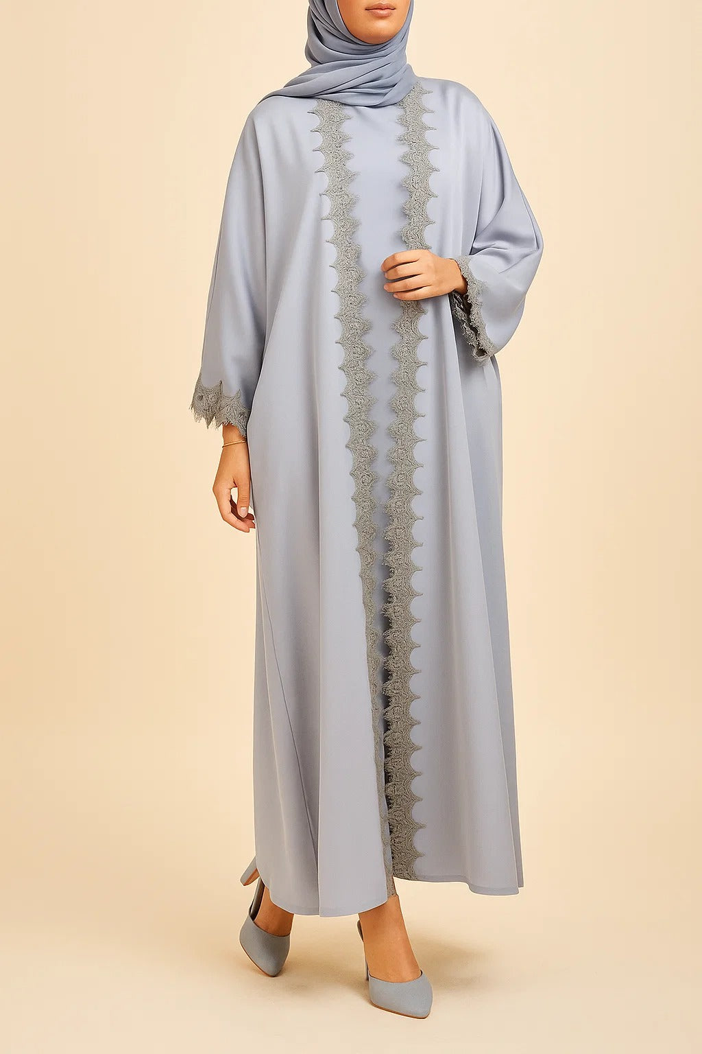 Ice Blue fancy lace abaya