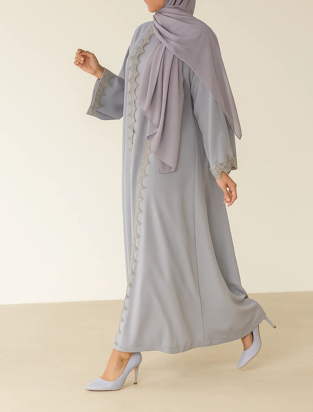 Ice Blue fancy lace abaya
