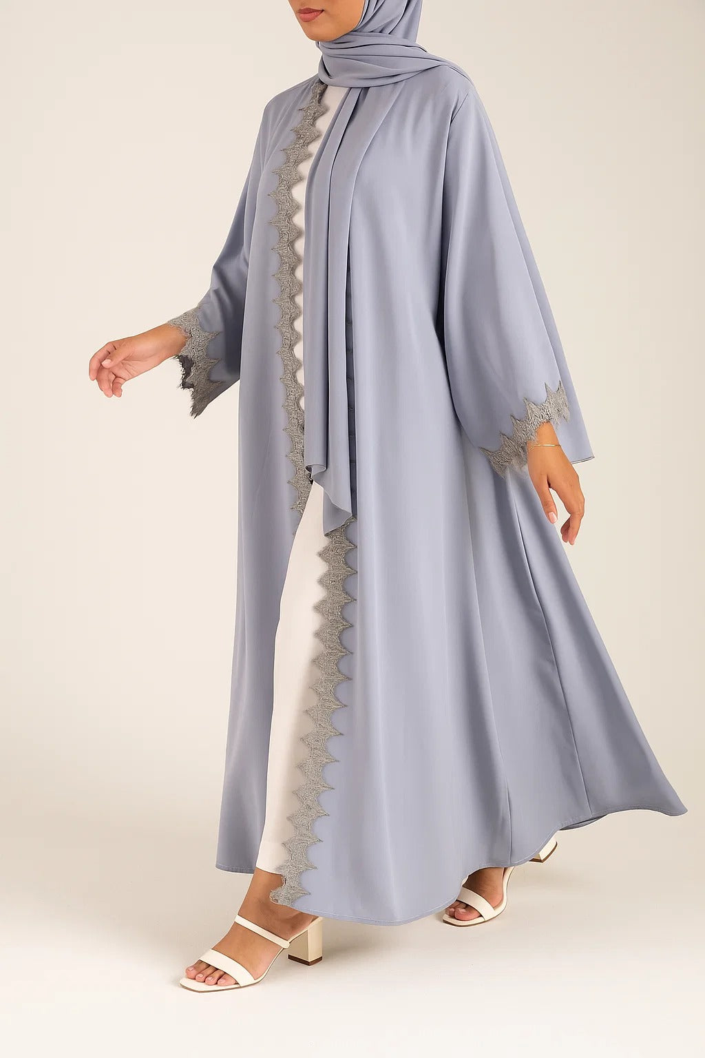 Ice Blue fancy lace abaya