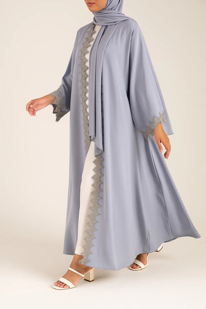 Ice Blue fancy lace abaya