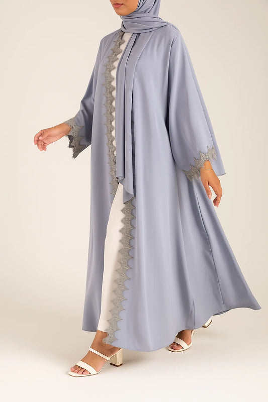 Ice Blue fancy lace abaya