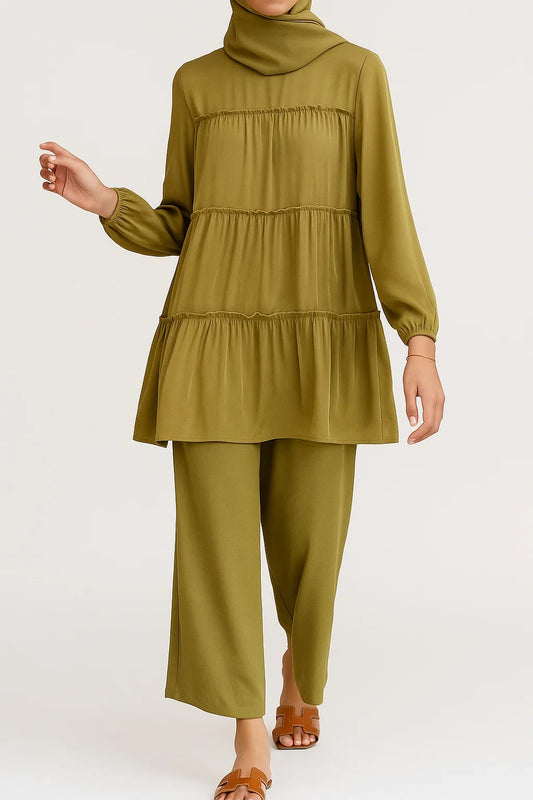 Olive Green Tiered Coord Set