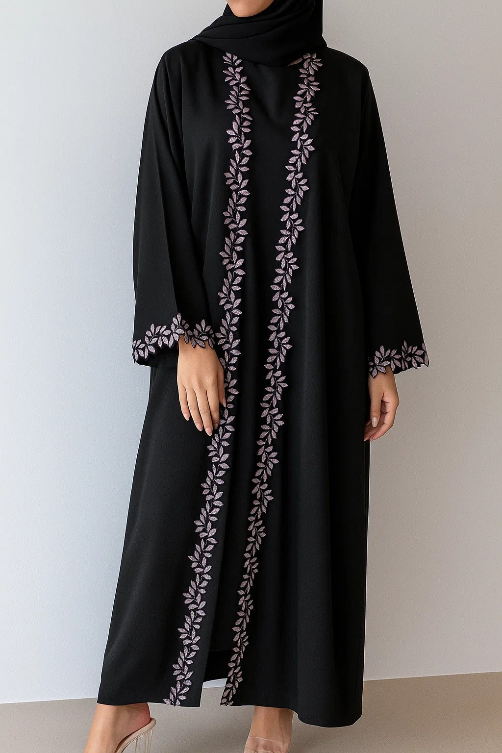 Black Fancy Lace Abaya