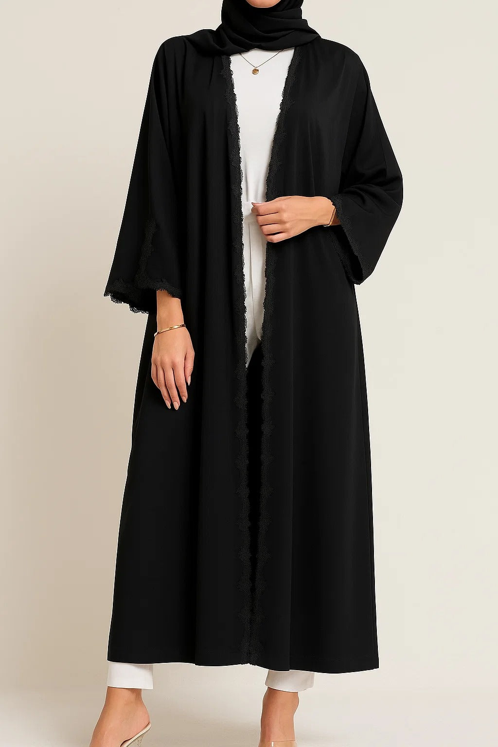 Black Fancy Lace Abaya (04)