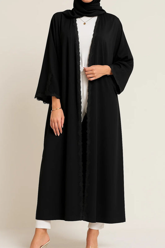 Black Fancy Lace Abaya (04)