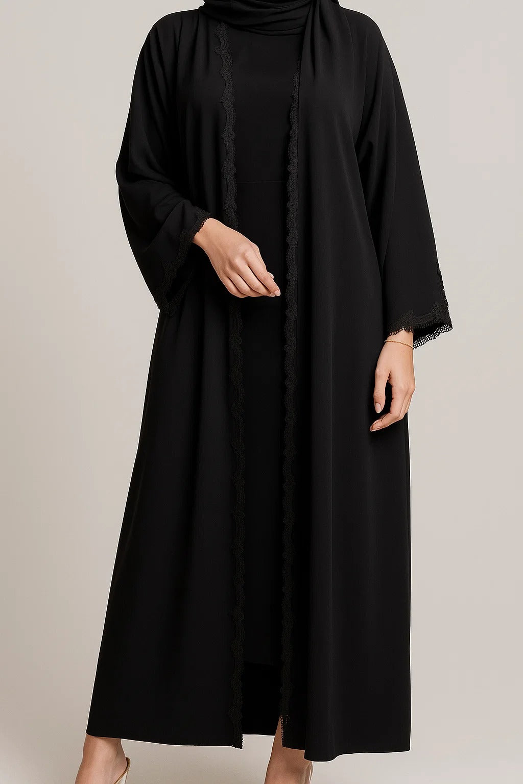 Black Fancy Lace Abaya (04)