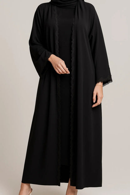 Black Fancy Lace Abaya (04)