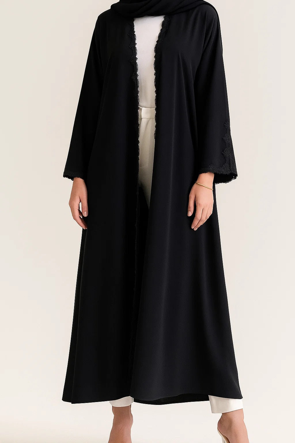 Black Fancy Lace Abaya (04)