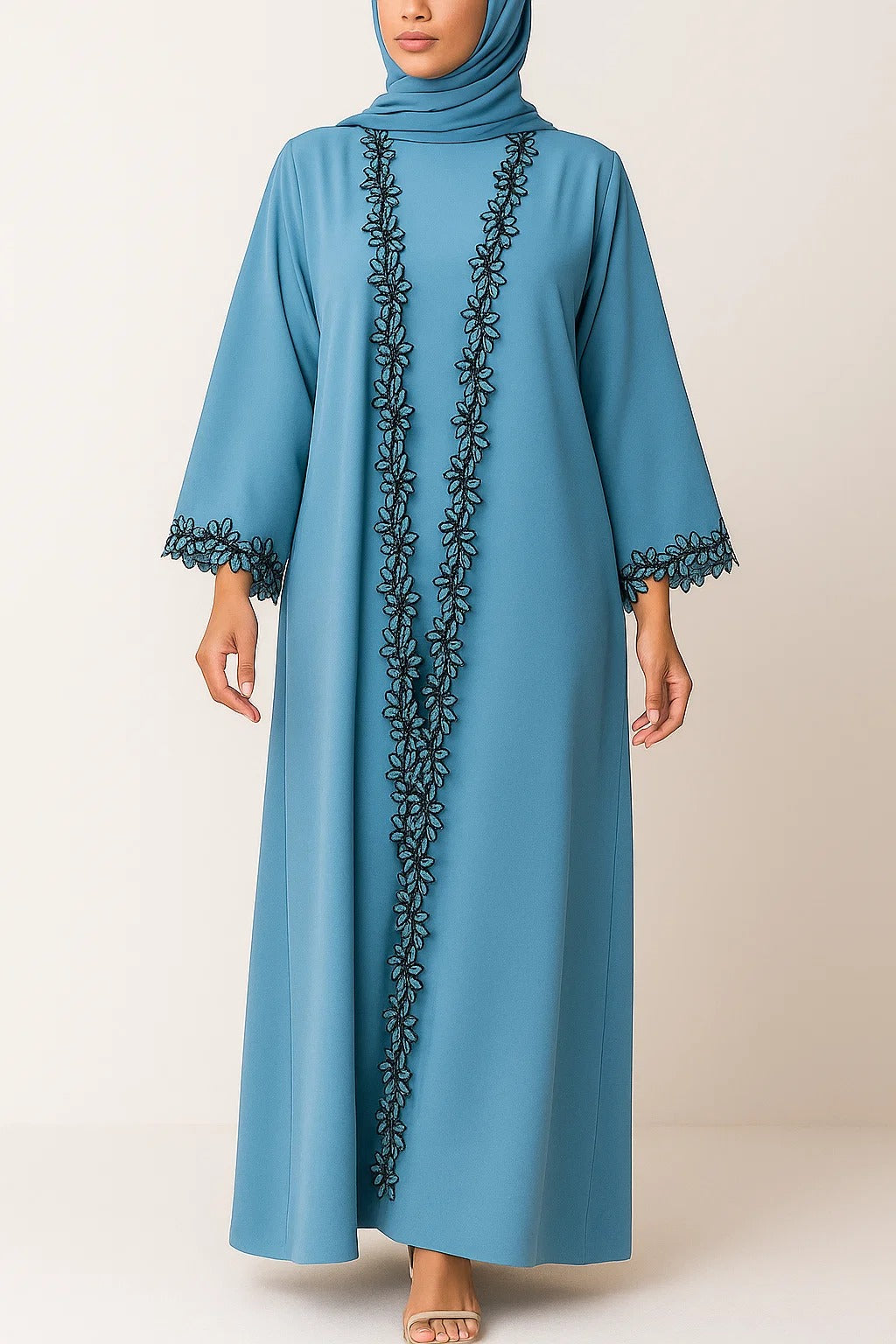 Ice Blue Fancy Lace Abaya