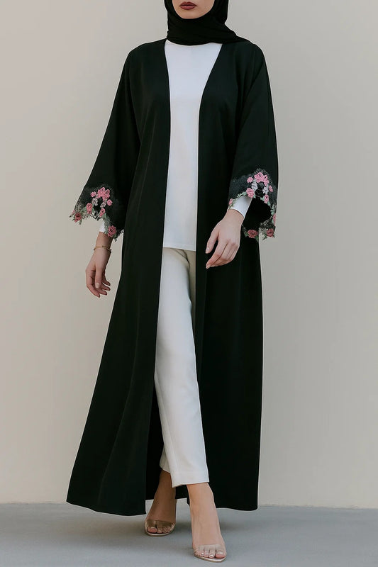 Black Fancy Lace Abaya (02)