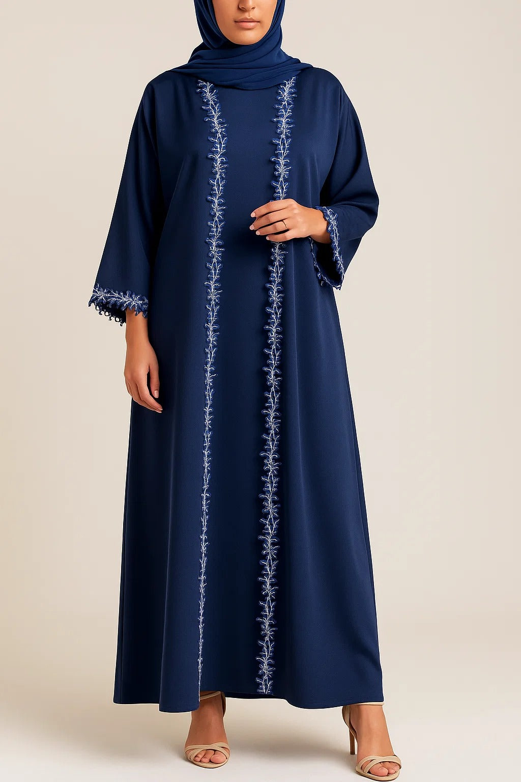Blue Fancy Lace Abaya 001
