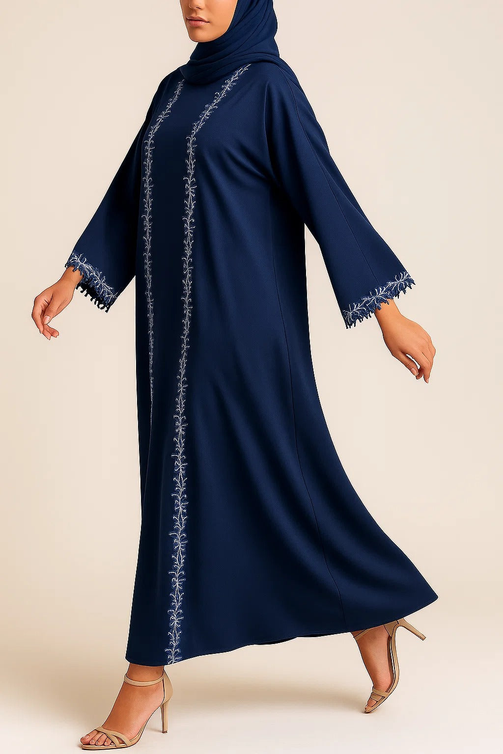 Blue Fancy Lace Abaya 001