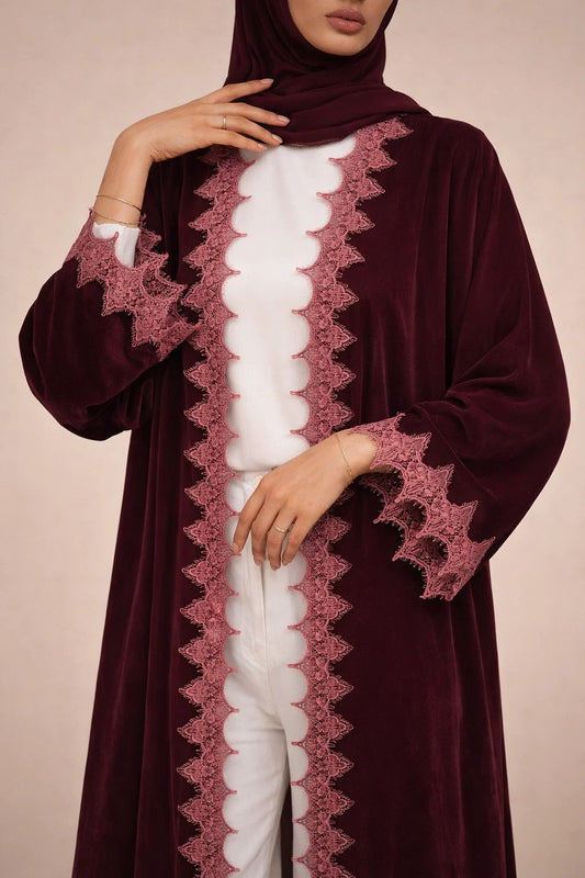 Maroon Velvet Royale Abaya  (New)