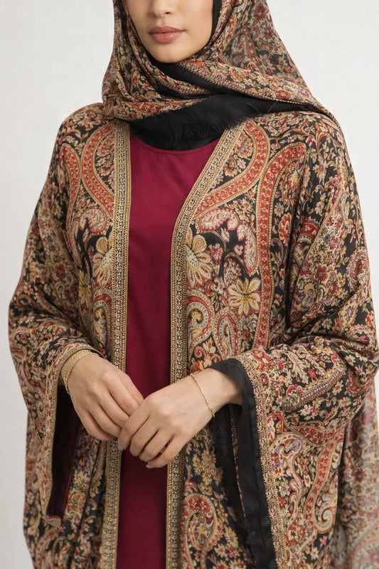 Floral Pashmina Abaya AT03