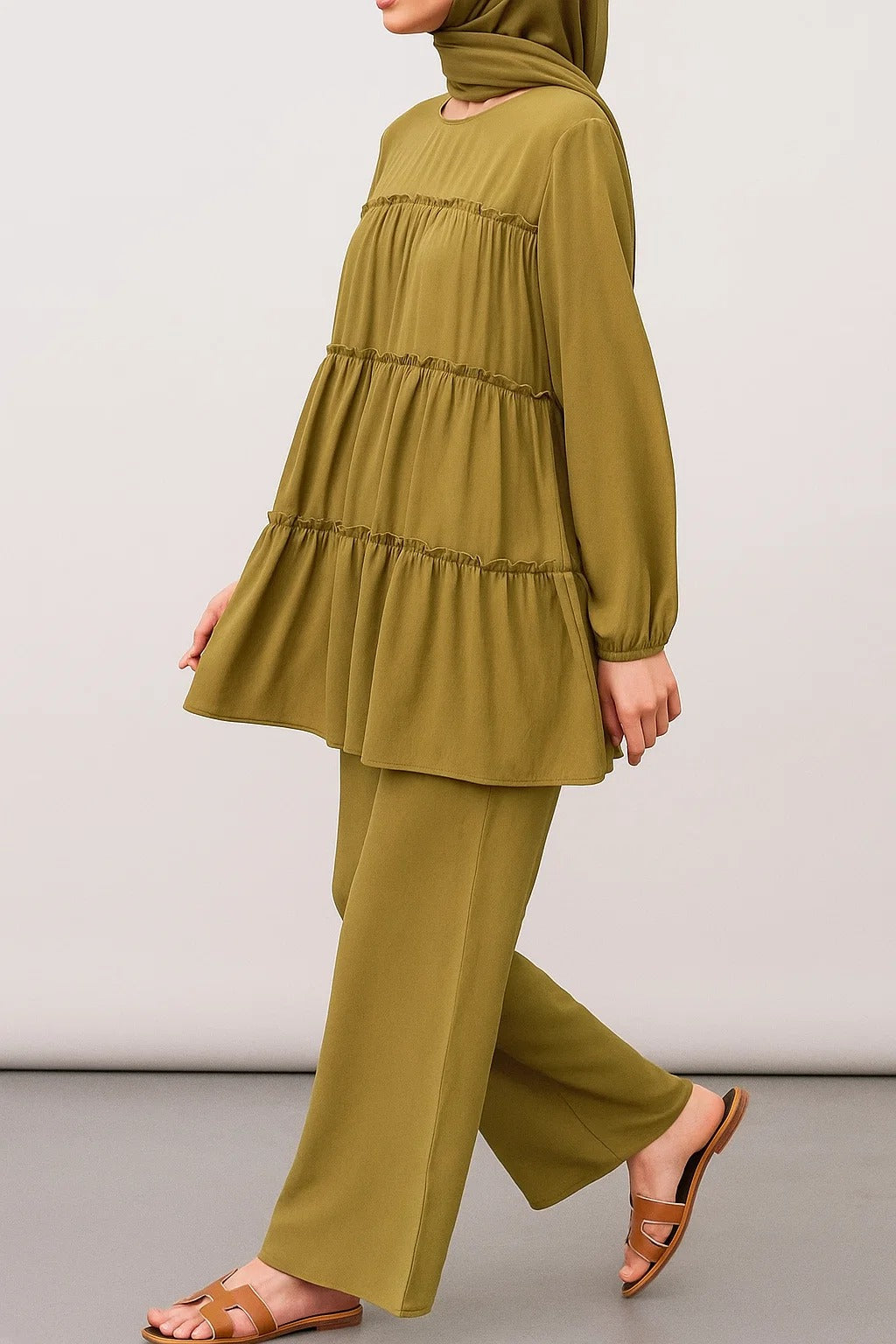 Olive Green Tiered Coord Set