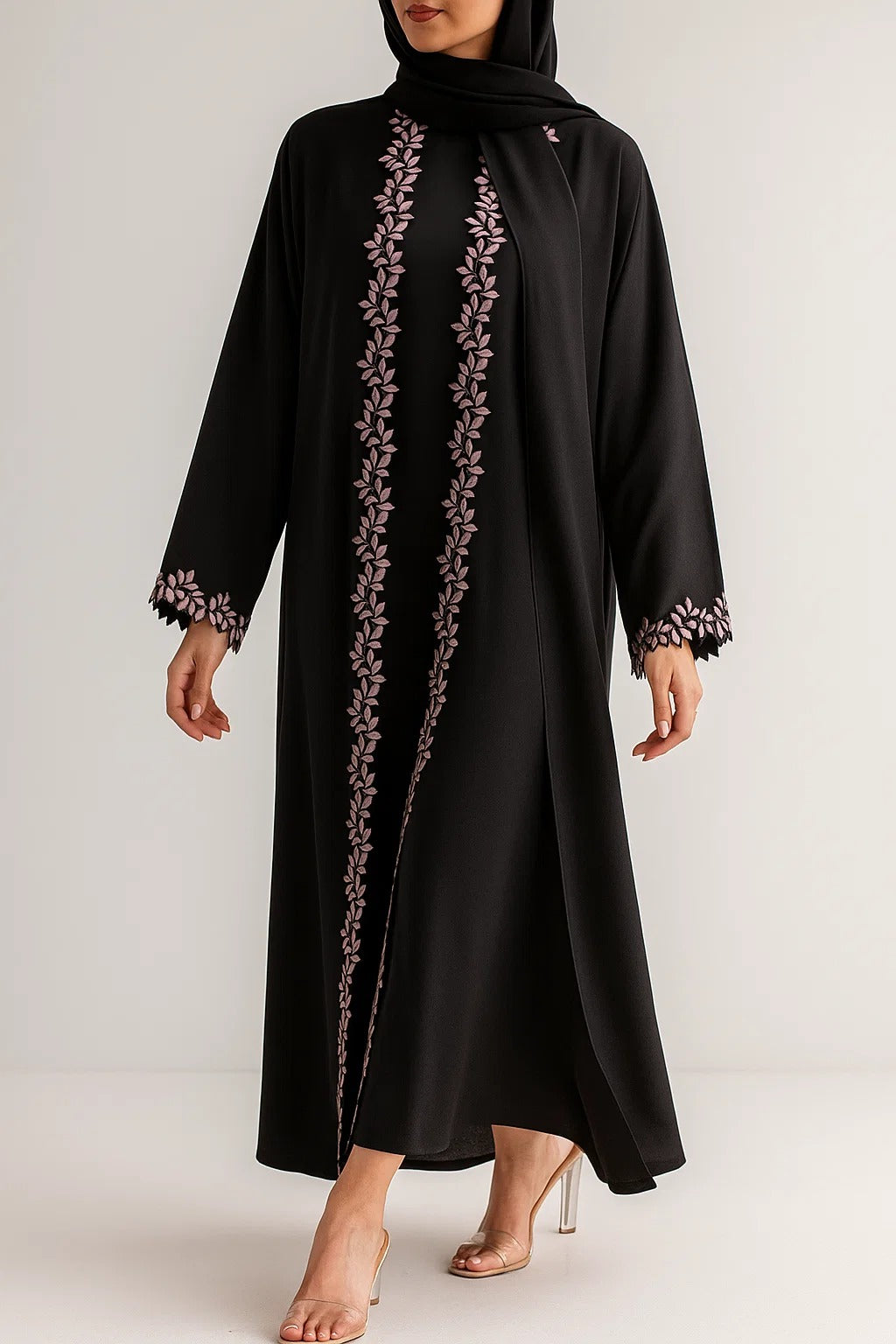 Black Fancy Lace Abaya