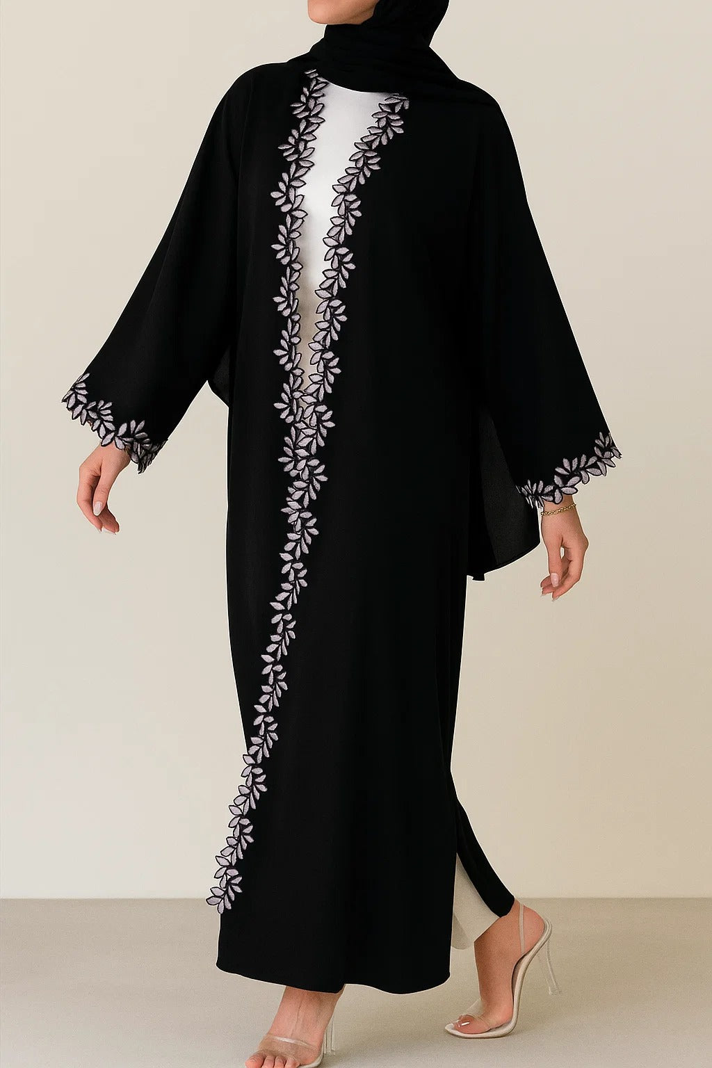 Black Fancy Lace Abaya