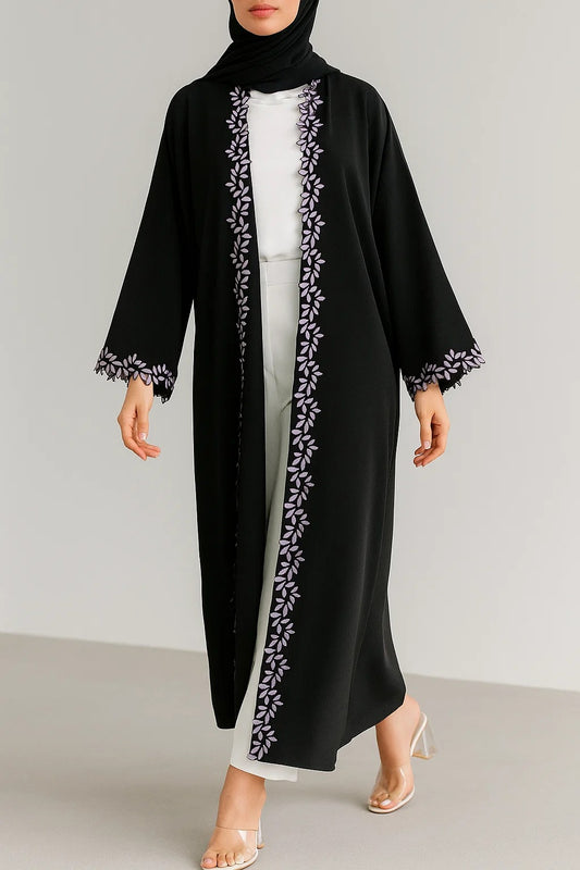 Black Fancy Lace Abaya