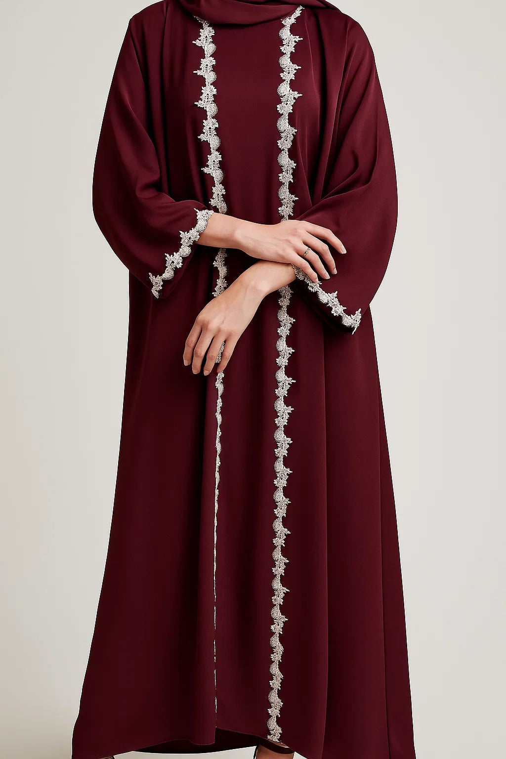 Maroon Fancy Lace Abaya (03)