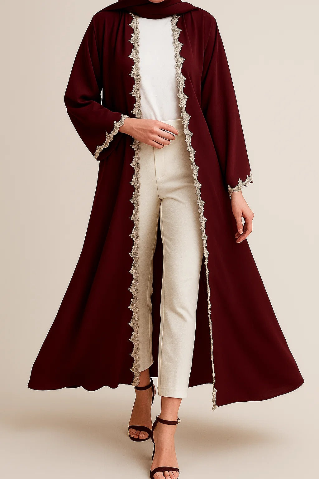 Maroon Fancy Lace Abaya (03)