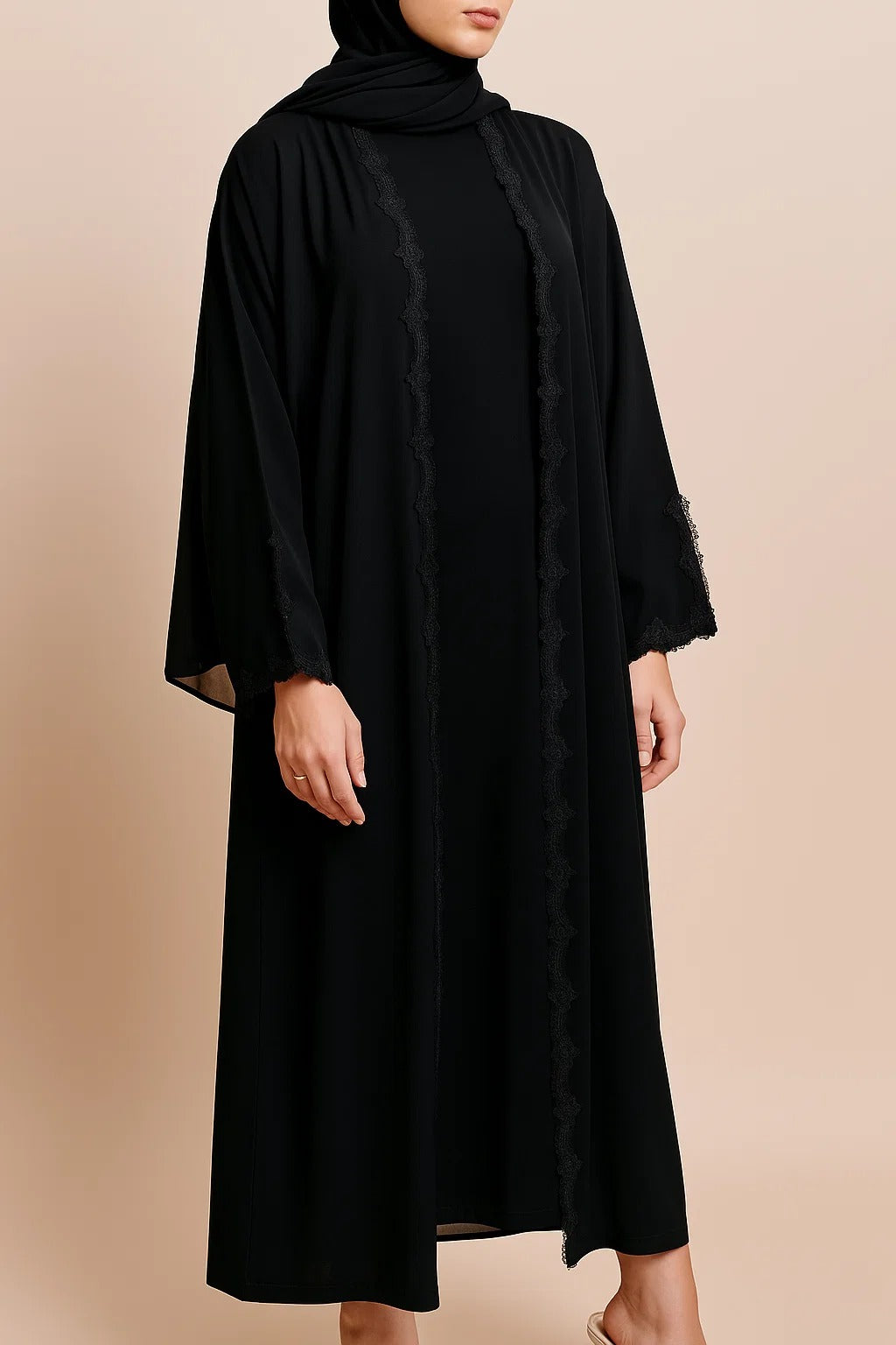 Black Fancy Lace Abaya (04)