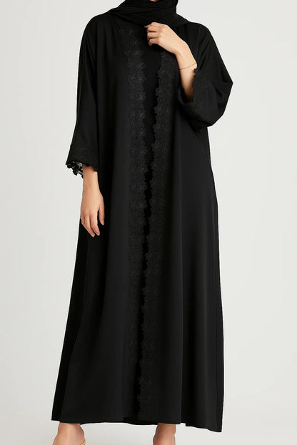 Black Fancy Lace Abaya (01)
