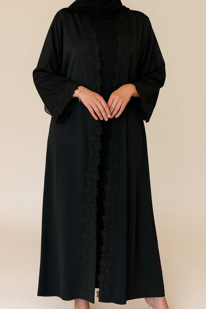 Black Fancy Lace Abaya (01)