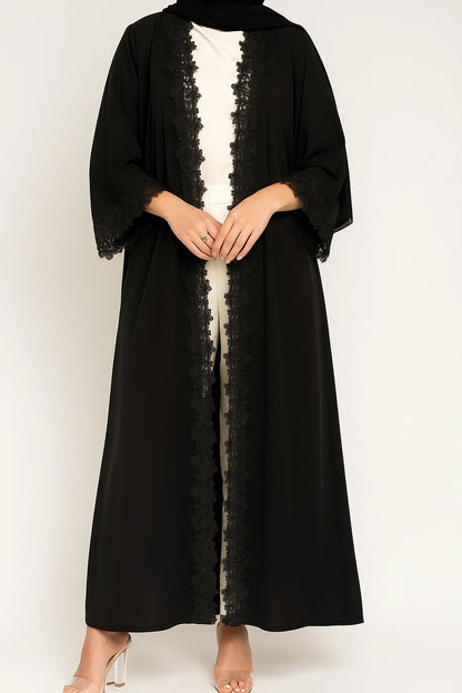 Black Fancy Lace Abaya (01)