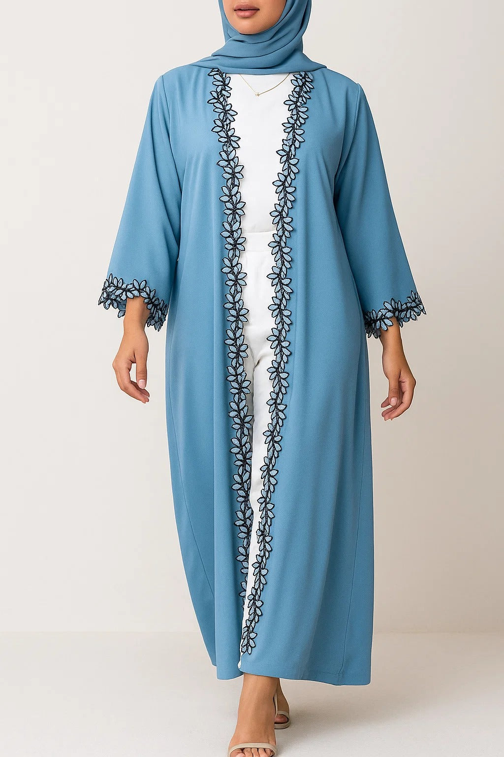 Ice Blue Fancy Lace Abaya