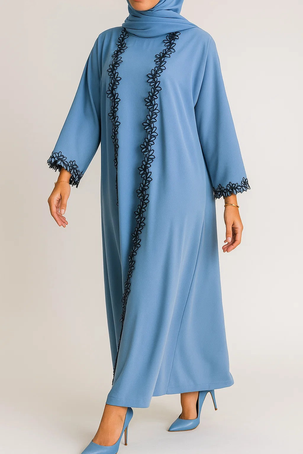 Ice Blue Fancy Lace Abaya